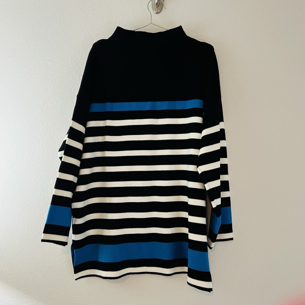 JNY Jones New York Black Blue Striped Mock Turtle Neck Sweater Size 1X NWOT - Picture 2 of 5
